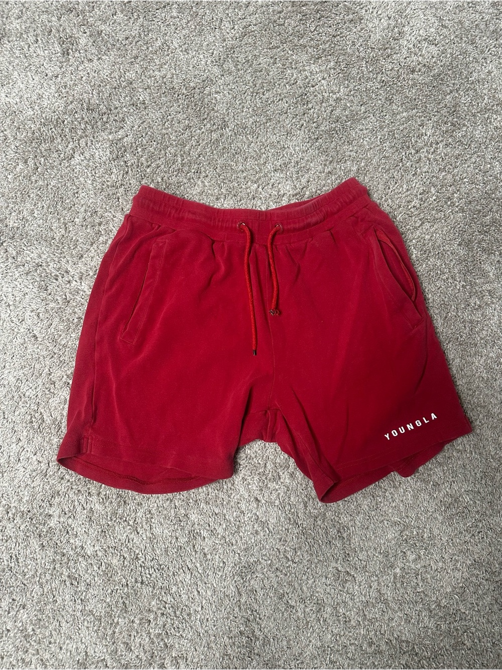 YoungLA Red Terry Cloth Athletic Shorts